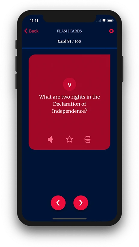 Flashcards View of US Citizenship Test 2023 Mobile App