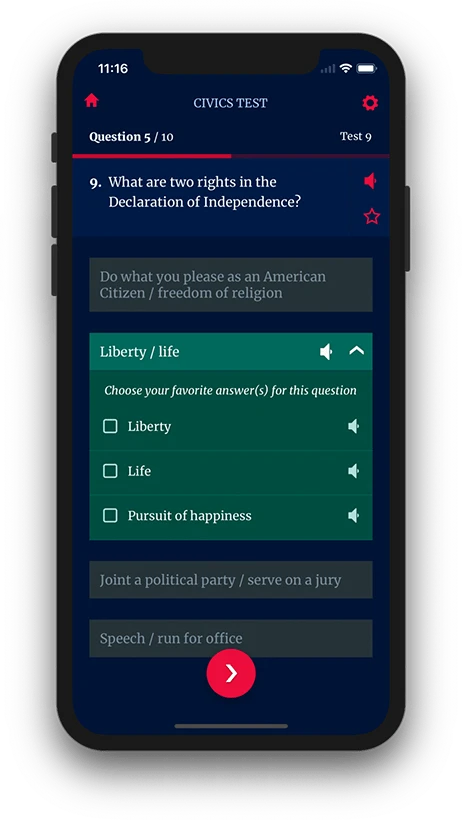 Test View of US Citizenship Test 2023 Mobile App