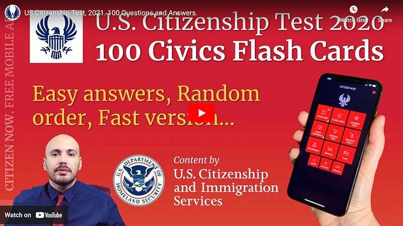 Screenshot of YouTube Video: 100 Civics Flash Cards. Click to watch the video on YouTube.